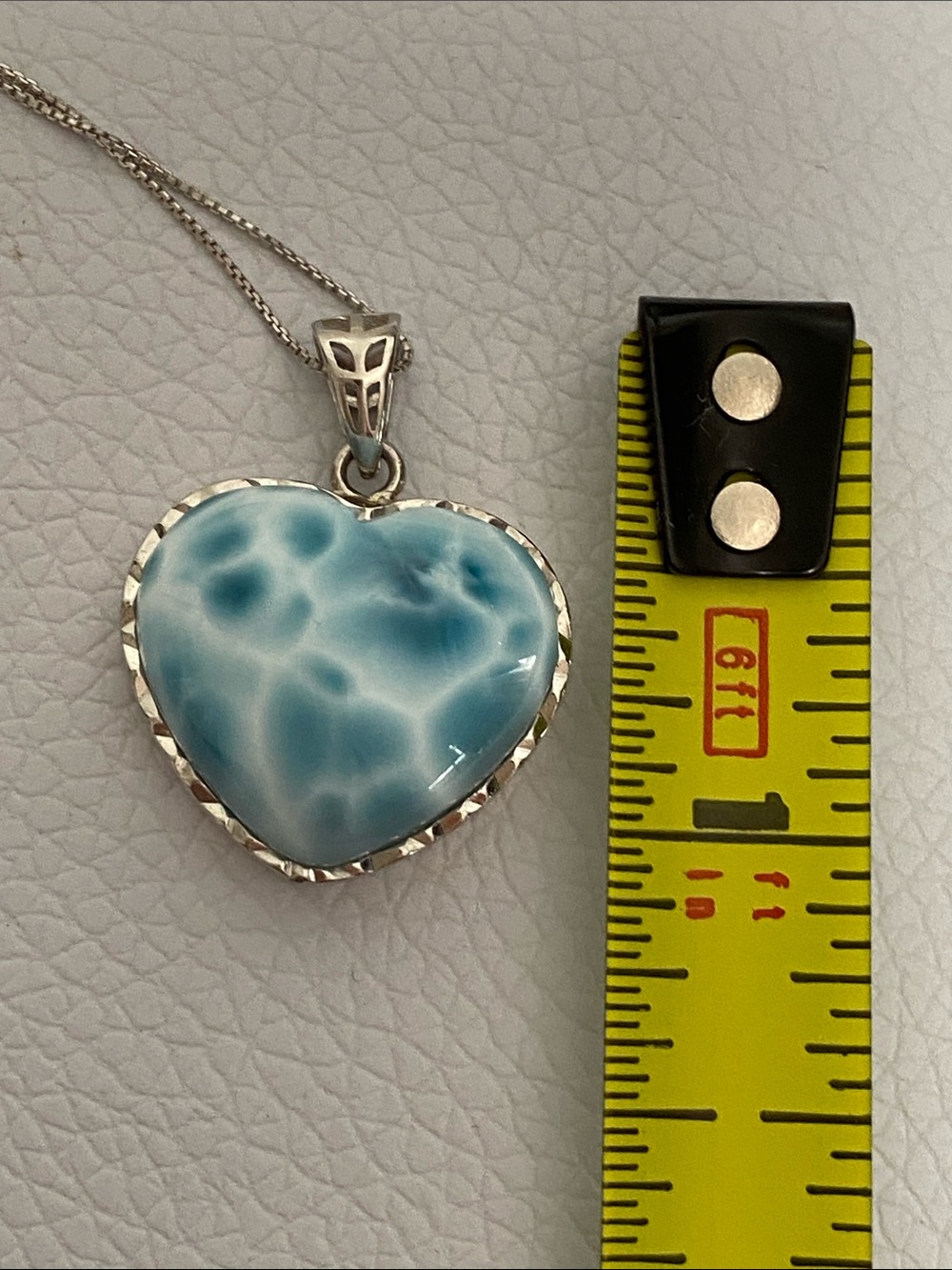High Quality AAA Natural Larimar Heart Silver Pendant Necklace - Picture 5 of 7